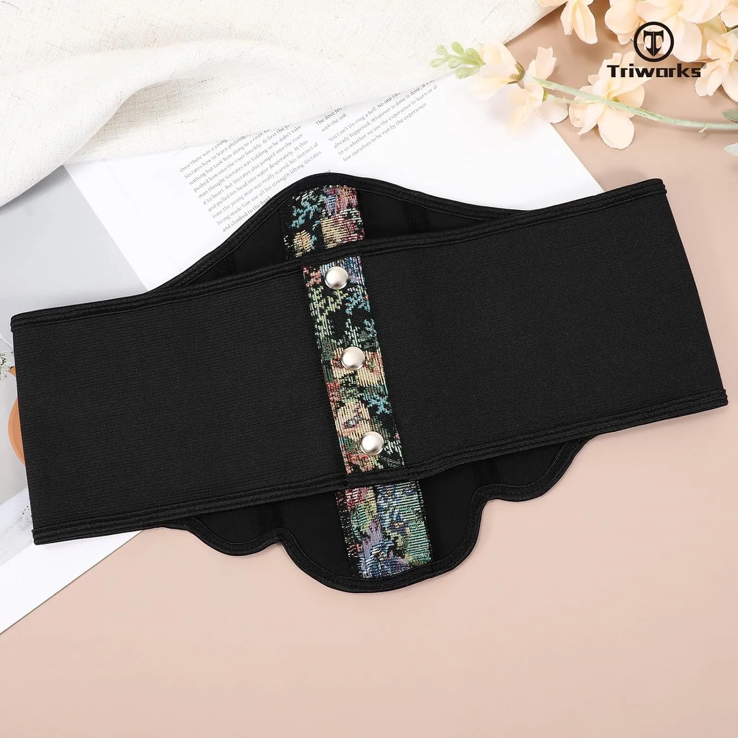 Women Elastic Corset Belt Renaissance Floral Printed Underbust Corset Wide Costume Stretch Waist Belt