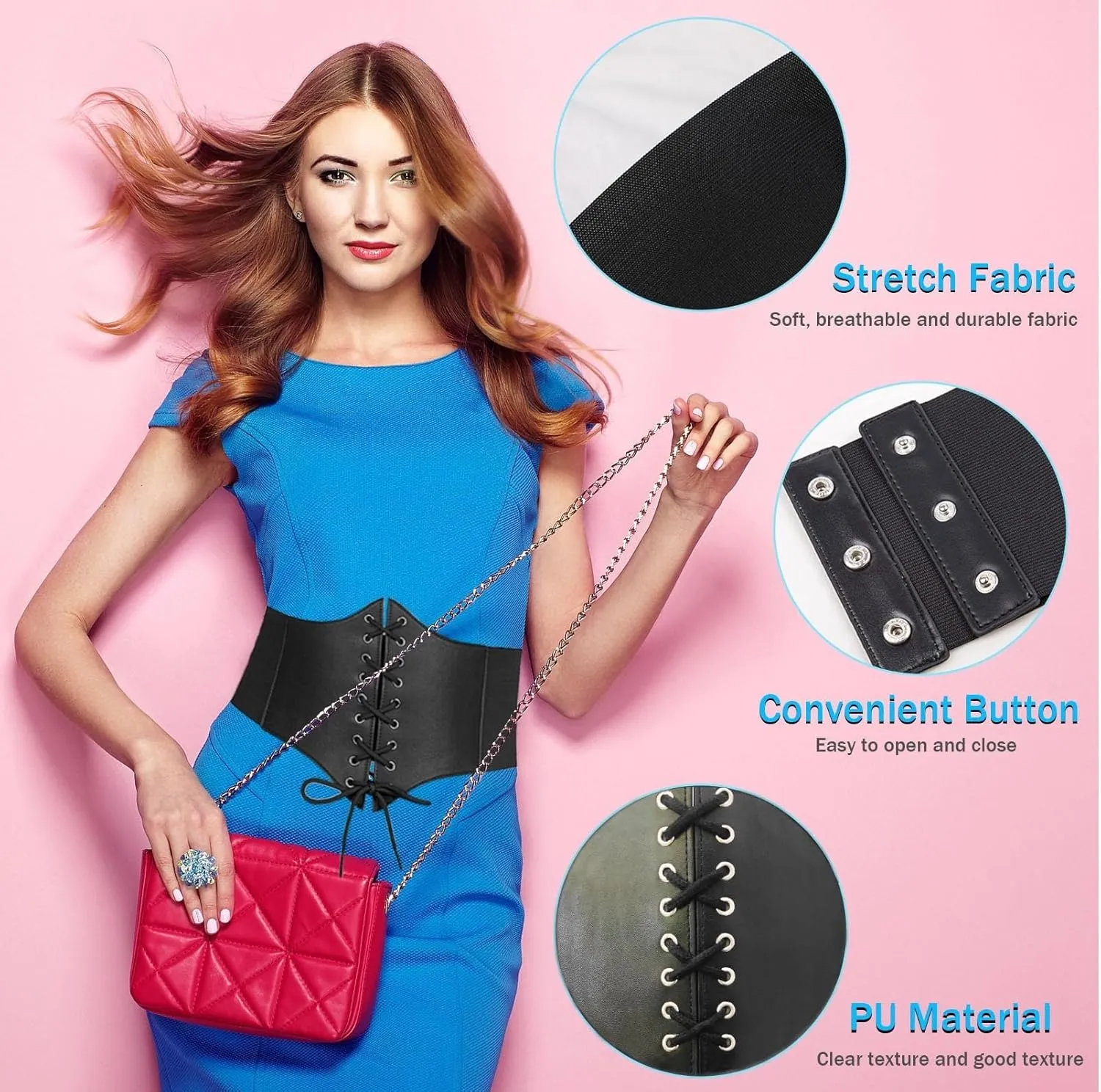 Women's Lace-Up Corset Waspie Wide Belt Retro Elastic Waist Tied for Ladies Halloween Costume