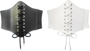 Women's Lace-Up Corset Waspie Wide Belt Retro Elastic Waist Tied for Ladies Halloween Costume