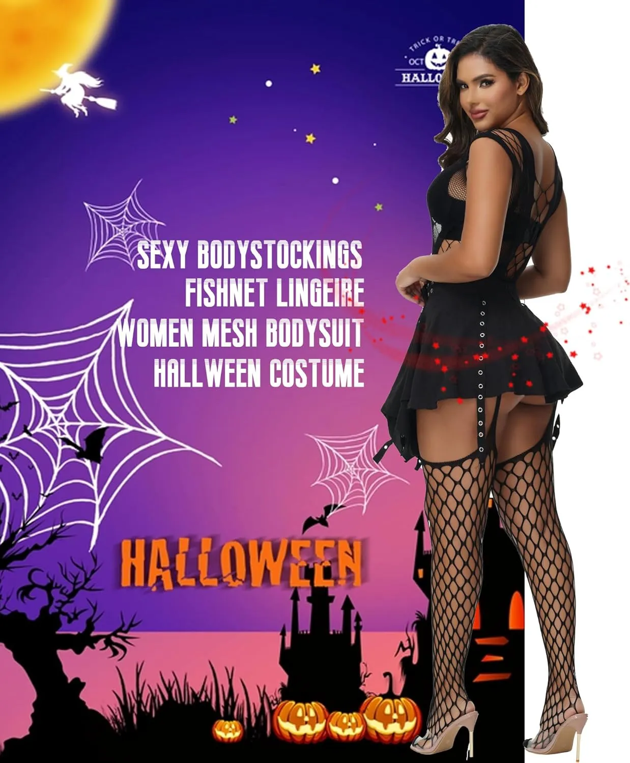XIUSEMY Women Sexy Bodystocking One Piece Badydoll Fishnet Lingerie Nightwear Plus Size