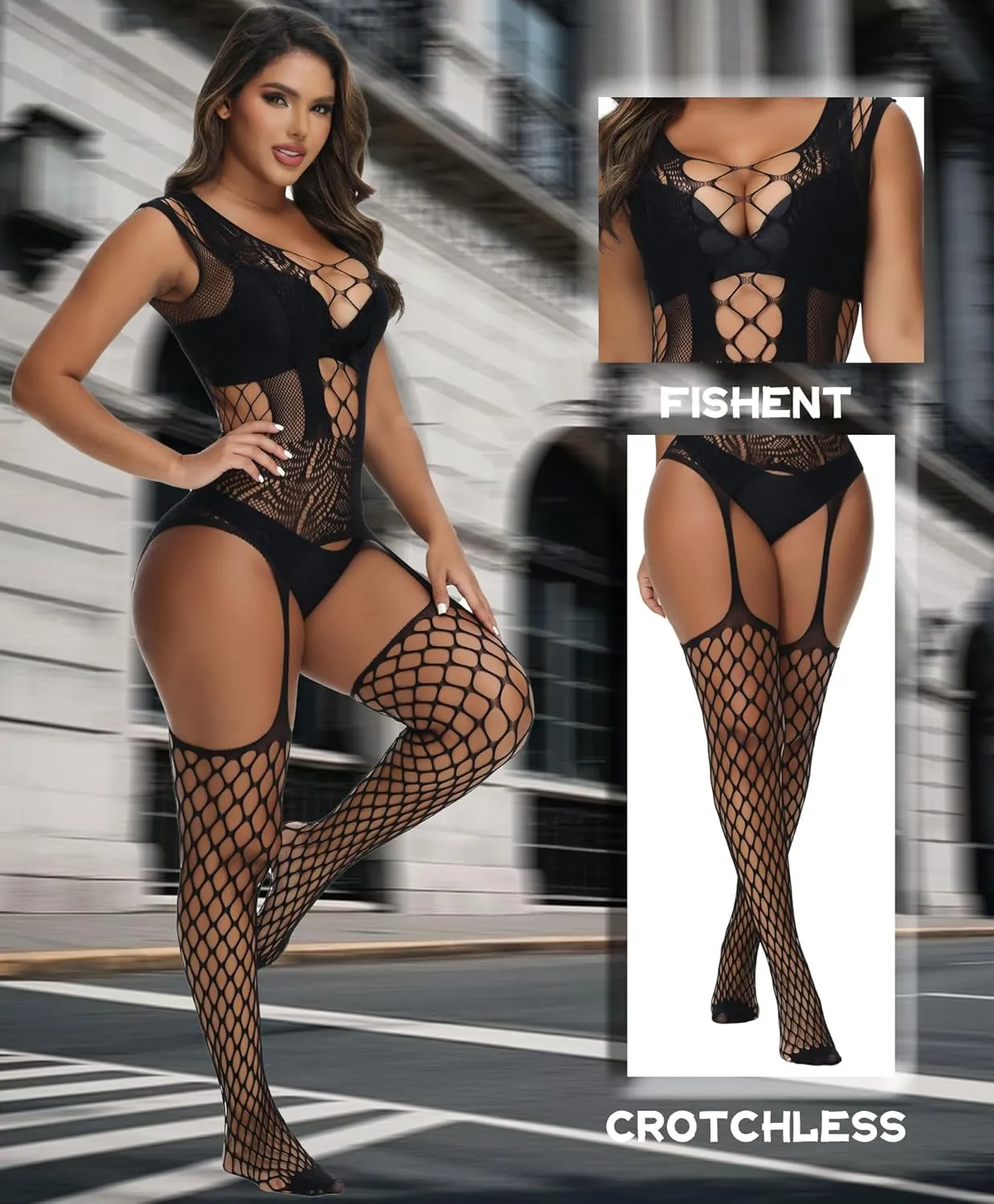 XIUSEMY Women Sexy Bodystocking One Piece Badydoll Fishnet Lingerie Nightwear Plus Size