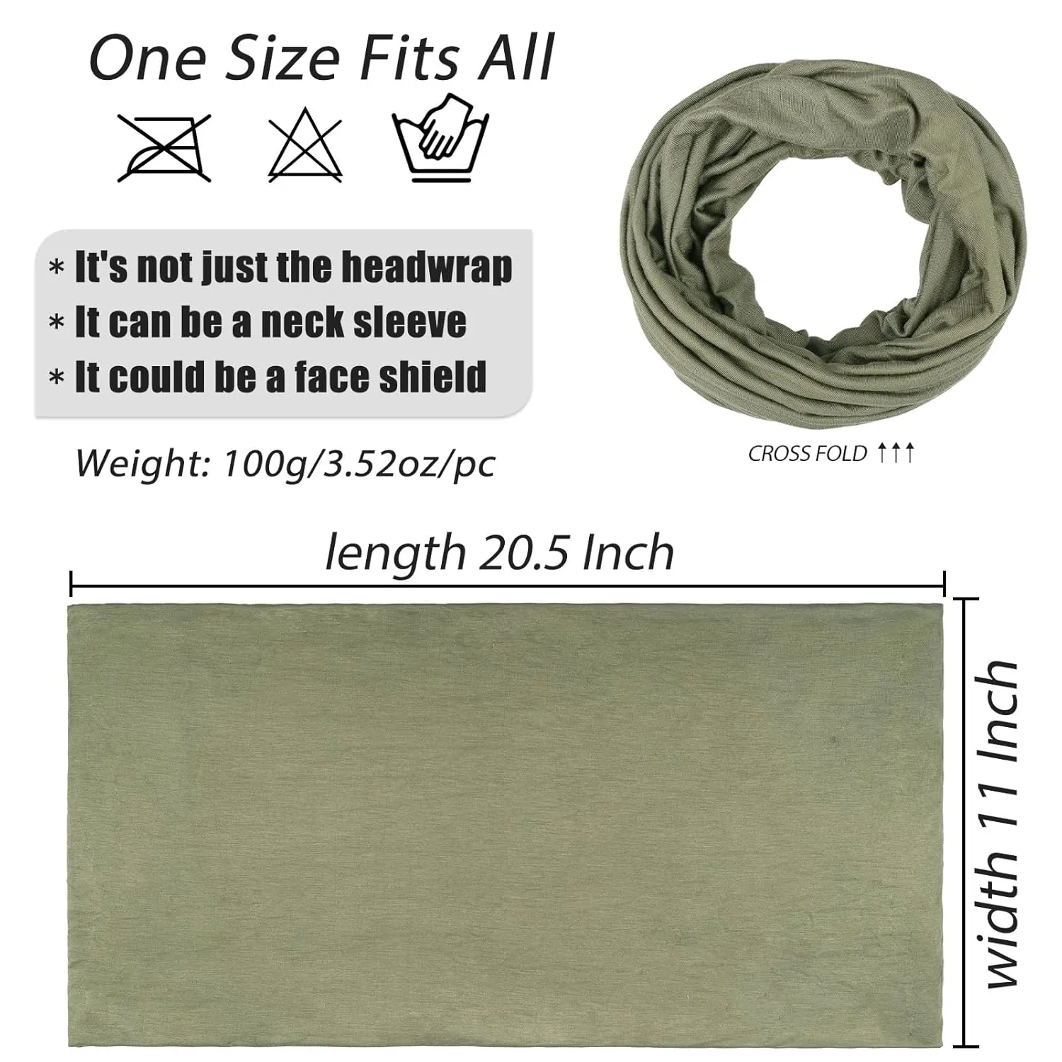 XTREND 1 Piece Stretch Head Wrap Jersey Turban Fashion Neck Sleeve Solid Color Extra Wide Turban Caps Soft Breathable African Headwrap for Women and Men (Army green)