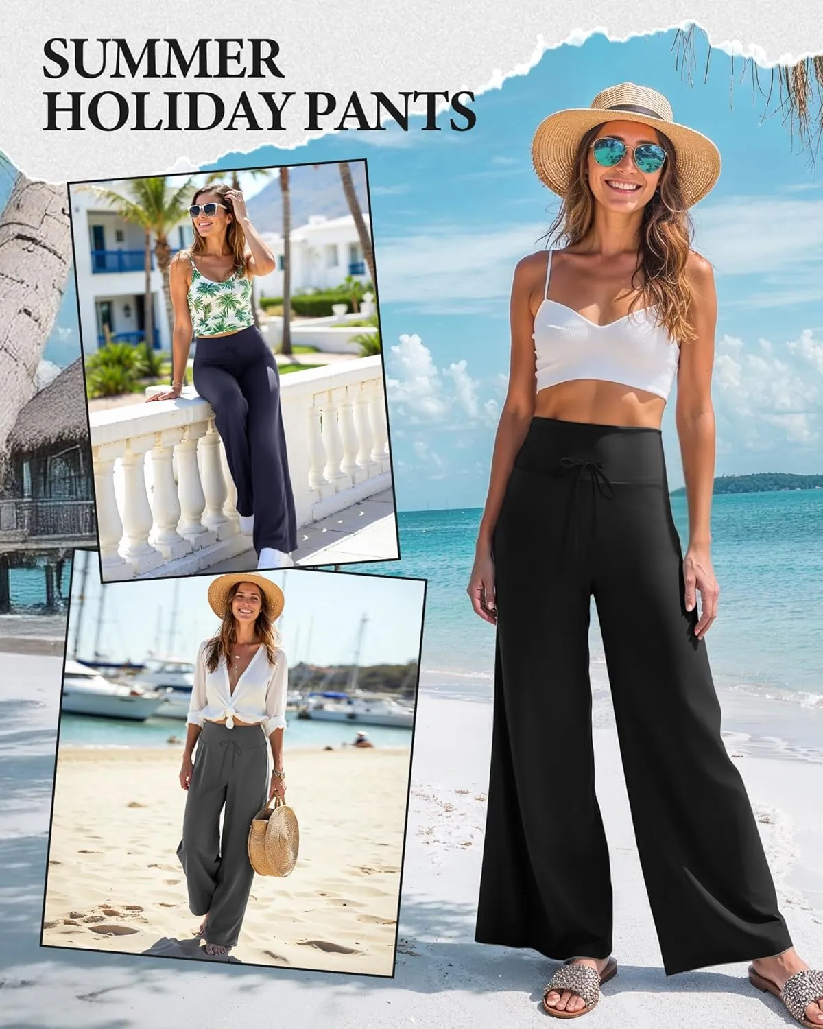 ZOOSIXX Soft Black Pajama Pants for Women, Wide Leg Comfy Casual Lounge Yoga Capri Pants 22'' / 30''